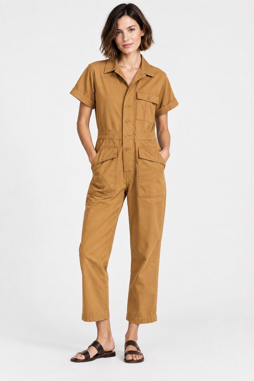 Current Elliott The Eximia Camel Utility Jumpsuit Short Sleeve Size 3 L